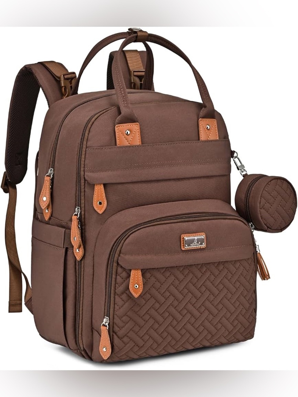 BabbleRoo Travel Diaper Bag Multifunction Laptop Backpack Coffee Brown Baby Gear